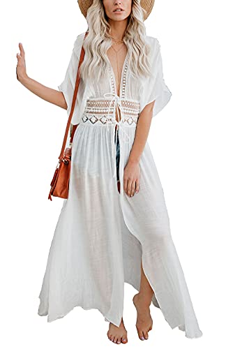 L-Peach Damen Langes Spitzen Kleid Kaftan Maxi Strandkleid Pareo Cover ups von L-Peach