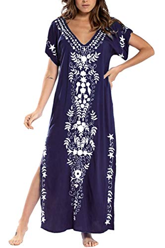 L-Peach Damen Stickerei Kaftan Loungewear Homewear Übergroße Kimono Maxi Strandkleid Cover Ups Robe … von L-Peach