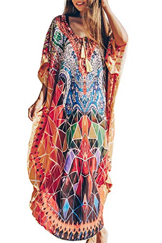 L-Peach Damen Schnelltrocknend Stickerei Kaftan Maxi Langes Kleid Strandkleid Bikini Cover Ups von L-Peach