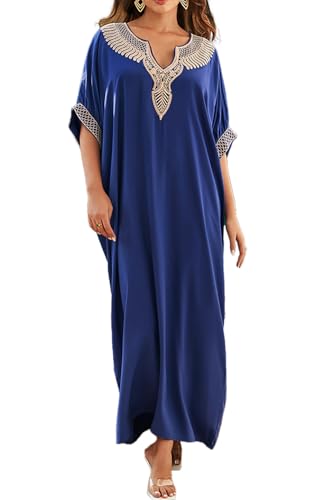 L-Peach Damen Sommer Blumenstickerei Langes Kleid Strandkleid Bikini Coverups One Size von L-Peach