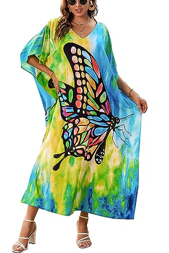 L-Peach Damen Sommer Ethnischer Druck Kaftan Maxi Langes Strandkleid Pareos Strandhemd Bademode Bikini Cover Ups von L-Peach