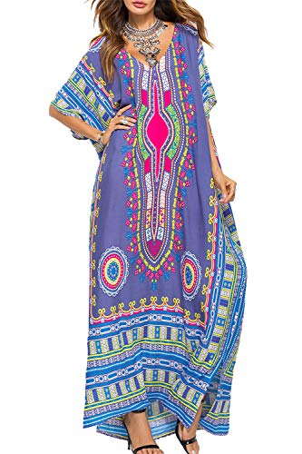 L-Peach Damen Sommer Ethnischer Druck Kaftan Maxi Langes Strandkleid Pareos Strandhemd Bademode Bikini Cover Ups von L-Peach