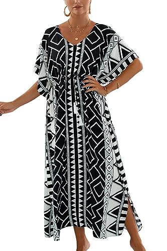 L-Peach Damen Sommer Kaftan Maxi Langes Strandkleid Pareos Strandhemd Bademode Bikini Cover Ups von L-Peach