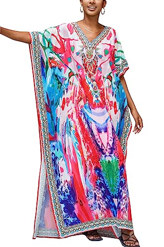 L-Peach Damen Sommer Kaftan Maxi Langes Strandkleid Pareos Strandhemd Bademode Bikini Cover Ups von L-Peach
