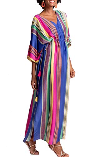 L-Peach Damen Sommer Kaftan Maxi Langes Strandkleid Pareos Strandhemd Bademode Bikini Cover Ups von L-Peach