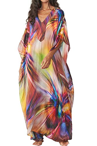 L-Peach Damen Sommer Kaftan Maxi Langes Strandkleid Pareos Strandhemd Bademode Bikini Cover Ups von L-Peach