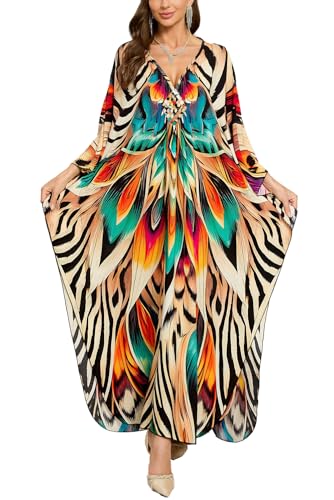 L-Peach Damen Sommer Kimono Cardigan Lang Strandkleid Pareo Cover Up, D, mehrfarbig, Größe 4, Einheitsgröße von L-Peach