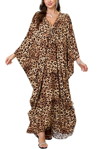 L-Peach Damen Sommer Long Ethnic Print Strandkleid Kimono Maxi Kaftan Vertuschungen von L-Peach