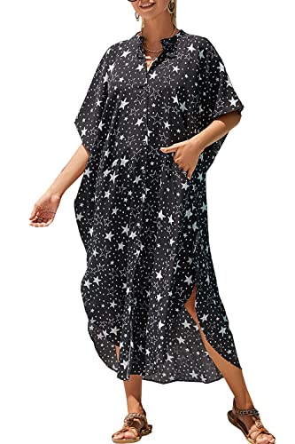 L-Peach Damen Sommer Long Ethnic Print Strandkleid Kimono Maxi Kaftan Vertuschungen von L-Peach