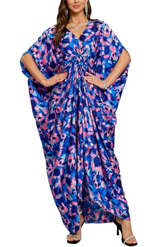 L-Peach Damen Sommer Long Ethnic Print Strandkleid Kimono Maxi Kaftan Vertuschungen von L-Peach