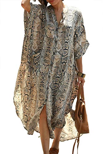 L-Peach Damen Sommer Long Ethnic Print Strandkleid Kimono Maxi Kaftan Vertuschungen von L-Peach
