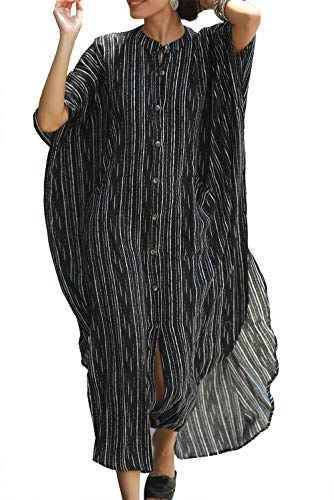 L-Peach Damen Sommer Long Ethnic Print Strandkleid Kimono Maxi Kaftan Vertuschungen von L-Peach