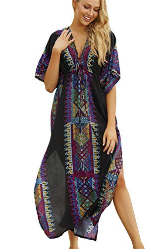 L-Peach Damen Sommer Strandtunika Strandkleid Sommerkleider Strandhemd Maxi Kaftan Bademode Cover Up von L-Peach
