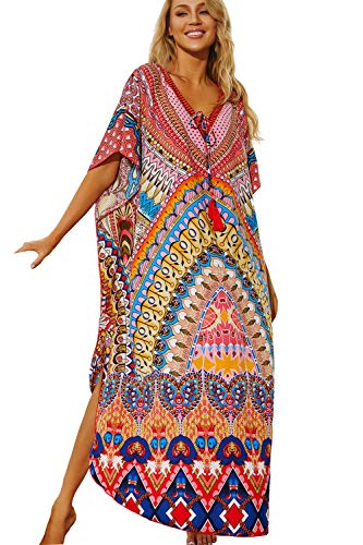 L-Peach Damen Sommer Strandtunika Strandkleid Sommerkleider Strandhemd Maxi Kaftan Bademode Cover Up von L-Peach