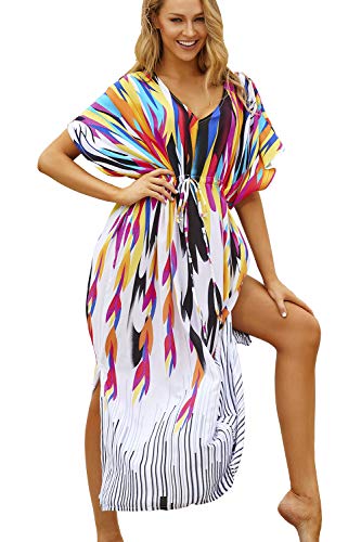 L-Peach Damen Sommer Strandtunika Strandkleid Sommerkleider Strandhemd Maxi Kaftan Bademode Cover Up von L-Peach