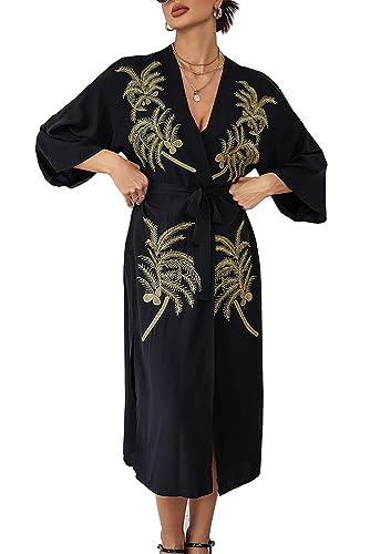 L-Peach Damen Sommer Strickjacke Bikini Cover Up Casual Lose Überwurf Kaftan Strandkleid Sommerkleid One Size von L-Peach