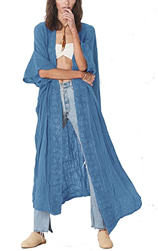 L-Peach Damen Spitze Blumen Langes Kleid Strandkleid Pareo Kimono Cover ups One Size von L-Peach