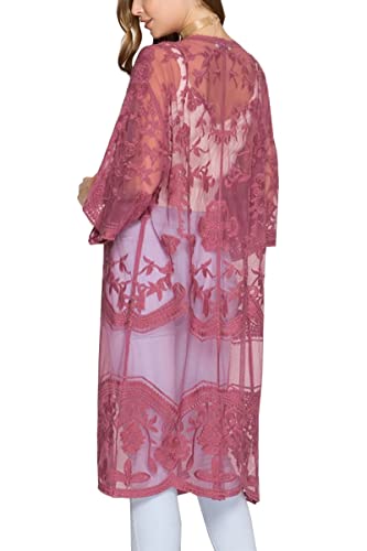 L-Peach Damen Spitze Blumen Langes Kleid Strandkleid Pareo Kimono Cover ups One Size von L-Peach