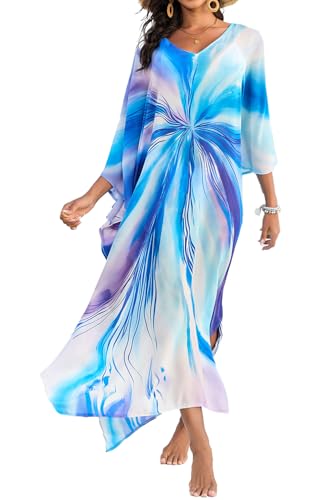 L-Peach Damen Spitze Chiffon V-Ausschnitt Langes Kleid Strandkleid Pareo Cover ups One Size von L-Peach