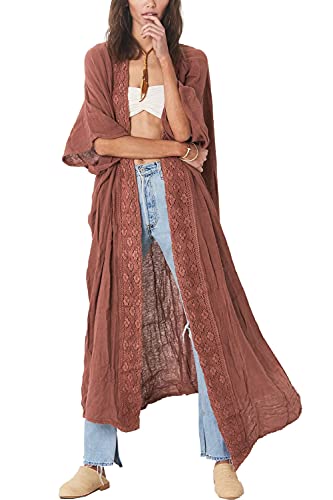 L-Peach Damen Spitze Langes Kleid Cardigan Strandkleid Pareo Cover ups One Size von L-Peach