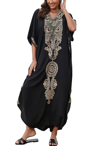 L-Peach Damen Stickerei Kaftan Loungewear Homewear Übergroße Kimono Maxi Strandkleid Cover Ups Robe von L-Peach