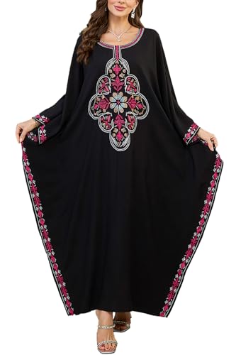 L-Peach Damen Stickerei Kaftan Maxi Homewear Übergroße Kimono Maxi Strandkleid Robe Cover Ups von L-Peach