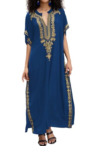 L-Peach Damen Stickerei Kaftan Maxi Homewear Übergroße Kimono Maxi Strandkleid Robe Cover Ups von L-Peach