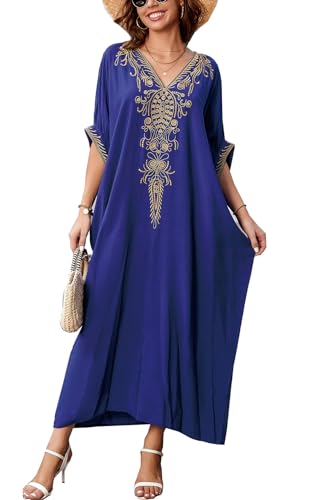 L-Peach Damen Stickerei Kaftan Maxi Homewear Übergroße Kimono Maxi Strandkleid Robe Cover Ups von L-Peach