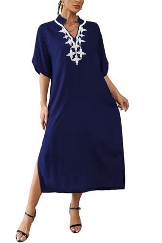 L-Peach Damen Stickerei Kaftan Maxi Homewear Übergroße Kimono Maxi Strandkleid Robe Cover Ups von L-Peach