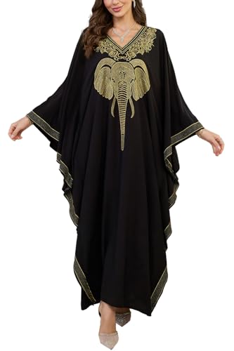L-Peach Damen Stickerei Kaftan Maxi Homewear Übergroße Kimono Maxi Strandkleid Robe Cover Ups von L-Peach