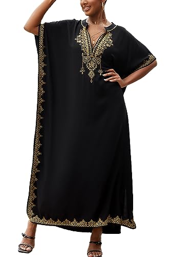L-Peach Damen Stickerei Kaftan Maxi Homewear Übergroße Kimono Maxi Strandkleid Robe Cover Ups von L-Peach