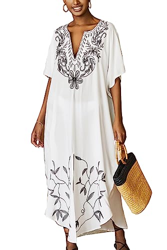 L-Peach Damen Stickerei Kaftan Maxi Homewear Übergroße Kimono Maxi Strandkleid Robe Cover Ups L-Peach Damen Stickerei Kaftan Maxi Homewear Übergroße Kimono Maxi Strandkleid Robe Cover Ups von L-Peach