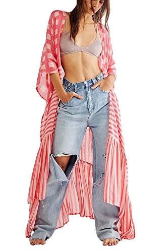 L-Peach Damen Strickjacke Maxi Kaftan Bikini Cover Ups Strandkleid Sommerkleid von L-Peach