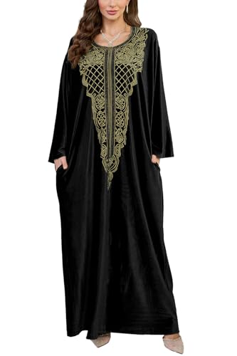 L-Peach Damen bestickter Kaftan Loungewear Boho Homewear Oversized Kimono Maxi Strandkleid Cover Ups Roben, Samtschwarz, One size L-Peach Damen bestickter Kaftan Loungewear Boho Homewear Oversized Kimono Maxi Strandkleid Cover Ups Roben, Samtschwarz, One size von L-Peach