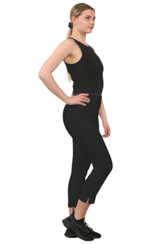 L S U Damen-Caprihose, Sommer, Dreiviertelhose, dehnbare Leggings, elastische Taille, Büro, leger, Pedalschieberhose, Schwarz , 38 von L S U