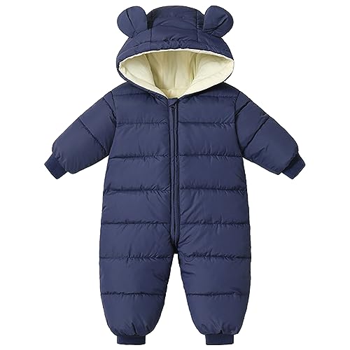 L SERVER Baby Winteroverall Mädchen mit Kapuze Warmes Schneeanzug Jungen Fleece Dicke Skianzug Winddichter Outdoor Schneeoverall, Dunkelblau, 92-98 von L SERVER