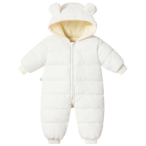 L SERVER Baby Winteroverall Mädchen mit Kapuze Warmes Schneeanzug Jungen Fleece Dicke Skianzug Winddichter Outdoor Schneeoverall, Weiß, 86 von L SERVER