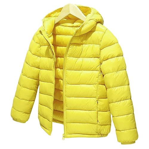 L SERVER Daunenjacke Kinder Jungen mit Kapuze Winddichter Warmer Parka Mädchen Stylische Leichte Winterjacke Sportliche Steppjacke Wintermantel, Gelb, 134-140 von L SERVER