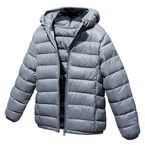 L SERVER Daunenjacke Kinder Jungen mit Kapuze Winddichter Warmer Parka Mädchen Stylische Leichte Winterjacke Sportliche Steppjacke Wintermantel, Grau, 134-140 von L SERVER