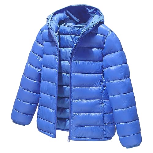 L SERVER Daunenjacke Kinder Jungen mit Kapuze Winddichter Warmer Parka Mädchen Stylische Leichte Winterjacke Sportliche Steppjacke Wintermantel, Königsblau, 134-140 von L SERVER