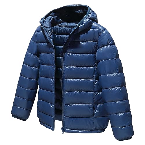 L SERVER Daunenjacke Kinder Jungen mit Kapuze Winddichter Warmer Parka Mädchen Stylische Leichte Winterjacke Sportliche Steppjacke Wintermantel, Marineblau, 122-128 von L SERVER