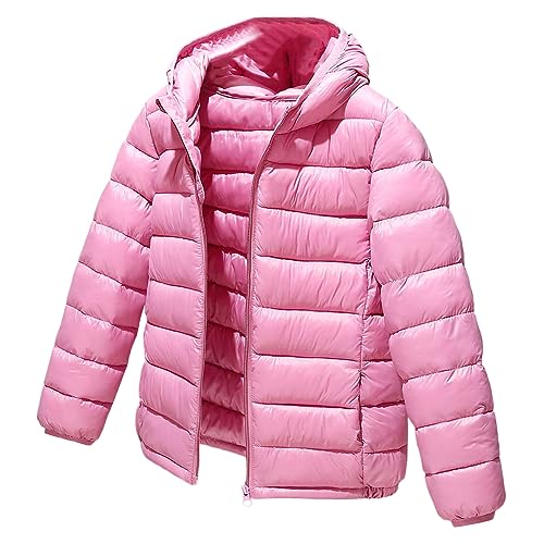 L SERVER Daunenjacke Kinder Jungen mit Kapuze Winddichter Warmer Parka Mädchen Stylische Leichte Winterjacke Sportliche Steppjacke Wintermantel, Rosa, 134-140 von L SERVER