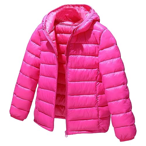 L SERVER Daunenjacke Kinder Jungen mit Kapuze Winddichter Warmer Parka Mädchen Stylische Leichte Winterjacke Sportliche Steppjacke Wintermantel, Rosenrot, 146 von L SERVER