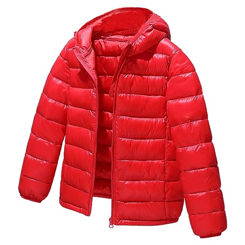 L SERVER Daunenjacke Kinder Jungen mit Kapuze Winddichter Warmer Parka Mädchen Stylische Leichte Winterjacke Sportliche Steppjacke Wintermantel, Rot, 164 von L SERVER