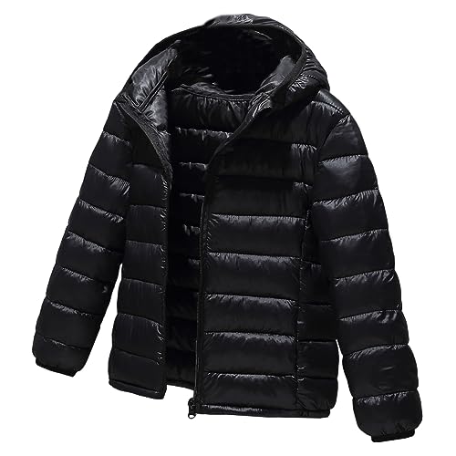 L SERVER Daunenjacke Kinder Jungen mit Kapuze Winddichter Warmer Parka Mädchen Stylische Leichte Winterjacke Sportliche Steppjacke Wintermantel, Schwarz, 146 von L SERVER