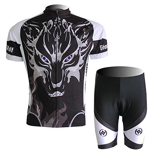 L SERVER Fahrradtrikot Herren Schnell Trocknendem Stretch Kurzarm Jersey mit Taschen + Gepolsterte Shorts Trikot Kit, Schwarzer Wolf, L von L SERVER