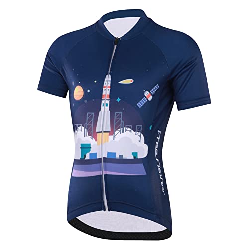 L SERVER Fahrradtrikot Kinder Jungen mit Tasche Mädchen Elastisch Radtrikot + Gepolsterte Shorts Atmungsaktiv Fahrradanzug, Raumfahrt (Jersey), L von L SERVER