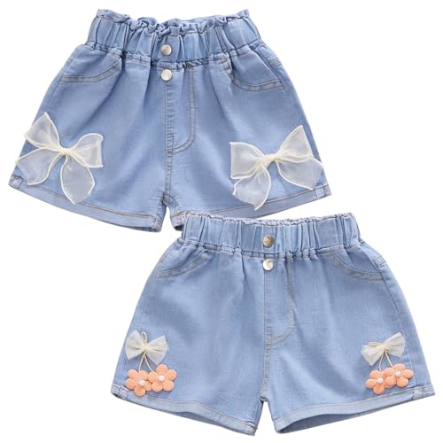 L SERVER Jeansshorts Mädchen Baumwoll Denim Shorts Kinder Casual Jeans Shorts 2er Set Sommer Shorts, Blau A (2Stück), 146 von L SERVER