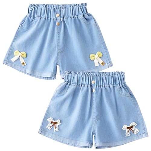 L SERVER Jeansshorts Mädchen Baumwoll Denim Shorts Kinder Casual Jeans Shorts 2er Set Sommer Shorts, Blau J (2Stück), 122-128 von L SERVER