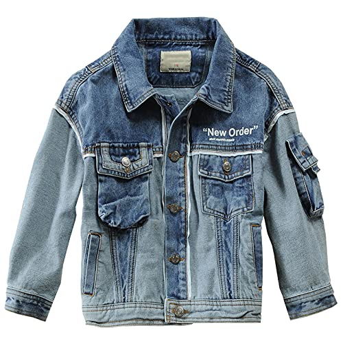 L SERVER Jungen Kinder Jeansjacke Mantel Langarm Denim übergangsjacke Frühling Mantel Jeans Jacke,Blau,134-140 von L SERVER